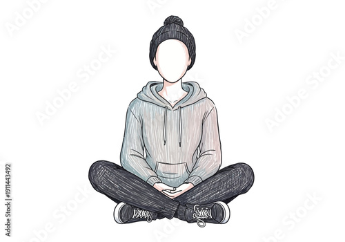 Person Meditating in Lotus Pose Wearing Hoodie and Beanie.