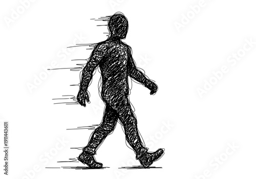Sketch of a person walking with motion blur effect.