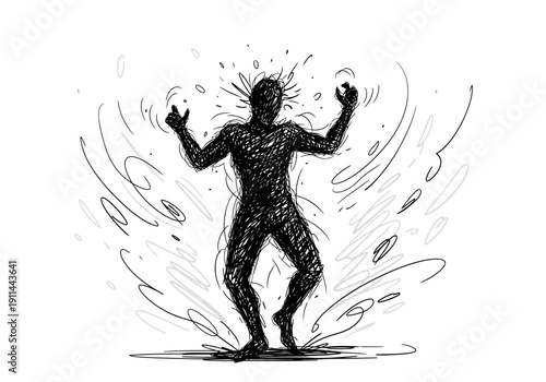 Silhouette of a person in distress with arms raised.