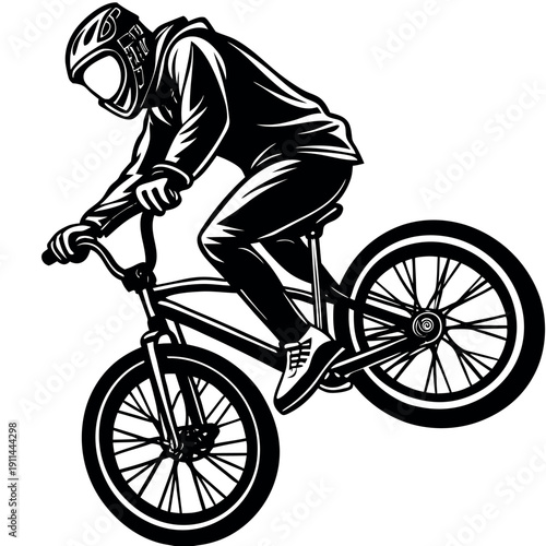 A BMX rider performing a stunt mid air. 