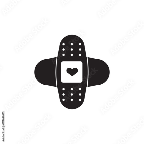 Medical cute illustration of band aid in simple flat style. Medical bandage plaster line icon. Bandage Icon with cute heart Healthcare Vector. eps10