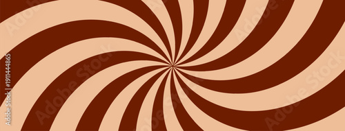Sweet Candy Spiral Background, Chocolate Ice Cream Swirl Pattern. Wavy Graphic Vector Backdrop. Groovy Retro Radial Rays Sunburst. Abstract Illustration Style.