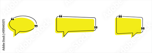 Quote box frame. Texting boxes color flat icons. Blank template quote info design boxes quotation bubble blog symbols.  Chatting, comment, remark, info windows shape isolated on white background.
