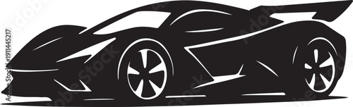 Extreme futuristic hypercar silhouette, ultra-aerodynamic sharp curves, aggressive stance, sci-fi inspired vehicle design, bold black vector outline, premium automotive concept illustration.