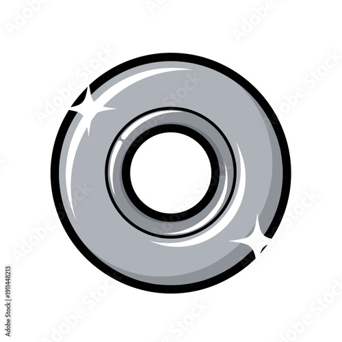 Shiny metallic grommet ring isolated on a clean white background with reflective highlights and smooth surface details
