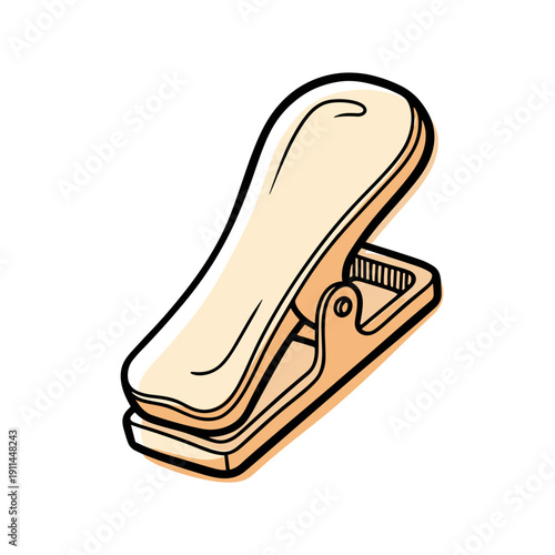 Illustration of a bread bag clip with a sleek design isolated on a white background, showcasing its functionality and simplicity in a minimalistic style