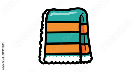 Colorful striped hand towel with vibrant orange and teal bands, isolated on a clean white background, showcasing a modern and stylish design