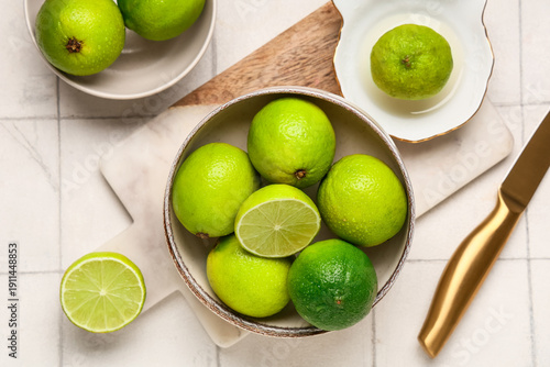 Bowls with fresh ripe limes...