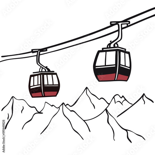 Aerial tramway with a white background 