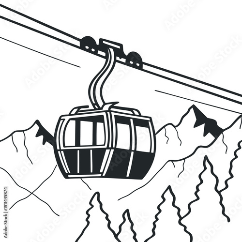 Aerial tramway with a white background 