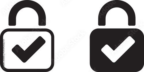 Black padlock with checkmarks security white background