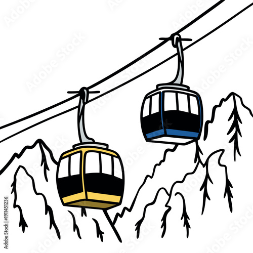 Aerial tramway with a white background 