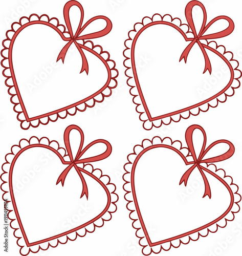 set of red hearts with bow