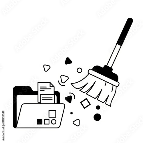 Digital Cleanup Day vector illustration with folder and broom