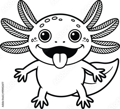 Cute cartoon axolotl with big smile and playful expression