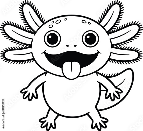 Cute cartoon axolotl with big smile and playful expression