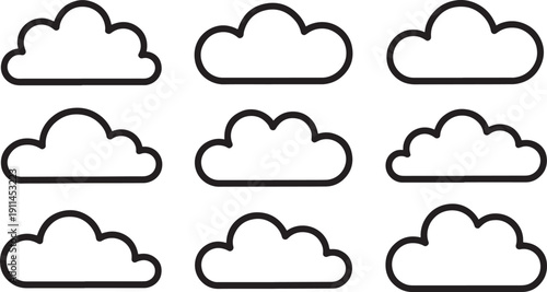 Cloud in different shapes and sizes clouds white black outlines