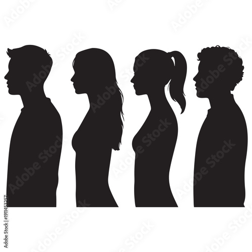 Diverse Group of Four People Silhouettes profile