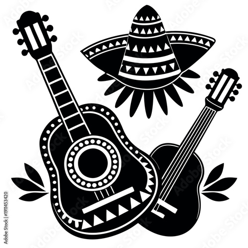 A guitars silhouette Cinco de mayo style  