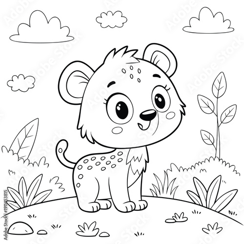 Cute Baby Leopard Cub Coloring Page Outline