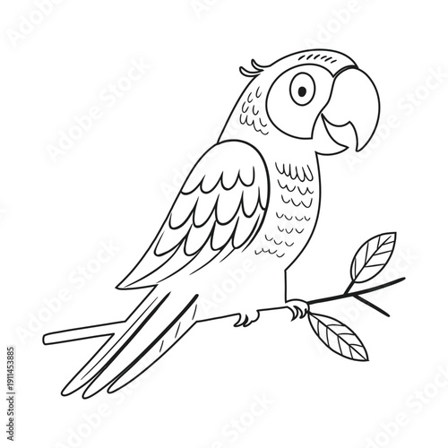Simple Line Art Parrot on a Branch