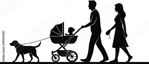 man and children with dog