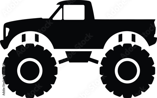 Massive monster truck with oversized tires in bold silhouette