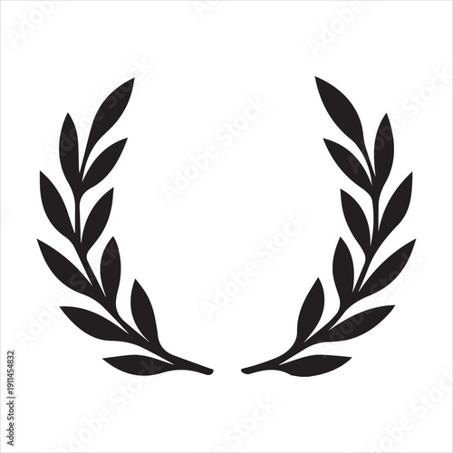 Bold Black Silhouette Vector Laurel Wreath with Thick Leaves
