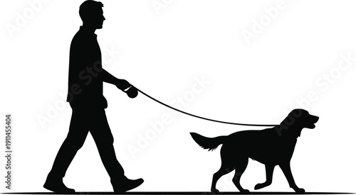 silhouette of a man with dog vector