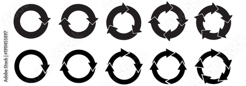 Set 3 of Simple Rotating Arrows with Circular Motion (Cycle Arrows) - Black