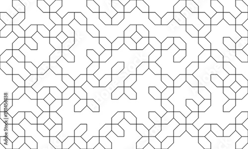 Abstract black outline seamless pattern with incomplete hexagon connections.