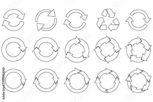 Set 3 of Simple Rotating Arrows with Circular Motion (Cycle Arrows) - Black