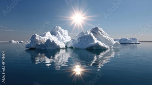 Melting polar ice caps under sun rays, representing the impact of greenhouse gases and global warming 
