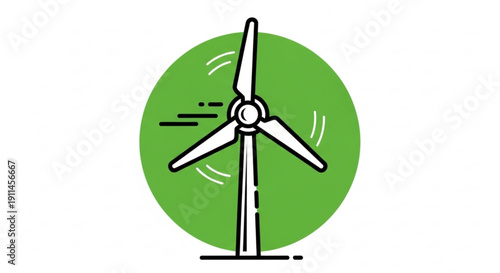 Wind turbine icon with green circle eco friendly renewable energy symbol