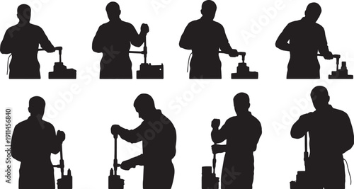 Black Solid Mechanic Torque Wrench Silhouettes Set of Six on White Background