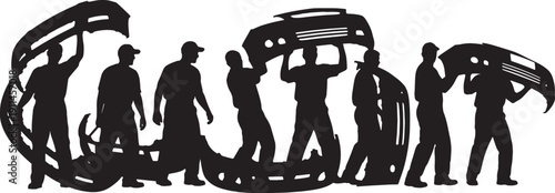 Black Solid Mechanic Trunk Check Silhouettes Set of Six on White Background