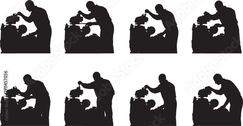 Black Solid Mechanic Turbo Check Silhouettes Set of Six on White Background