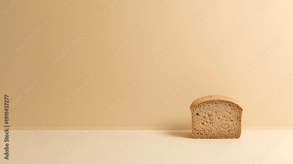 Fototapeta premium Generative AI Freshly Baked Bread Slice on Minimalist Surface