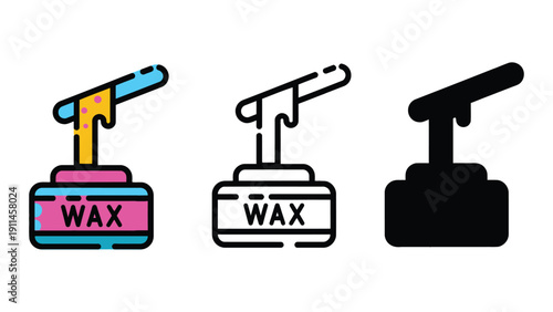 Curling wax icons in colorful, line, and silhouette styles for design