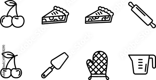 National Cherry Pie Day icons for baking and celebration