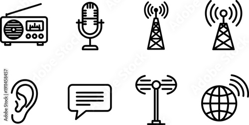 World Radio Day communication icons for broadcast and broadcasting