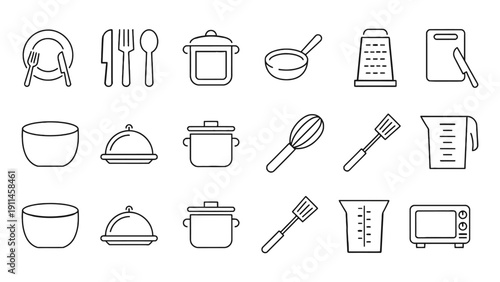 Kitchen utensils and tools icon set for cooking and recipe design