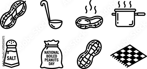 National Boiled Peanuts Day icon set