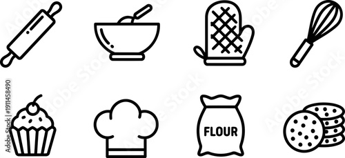 Bake for Family Fun Month icon set for baking and cooking