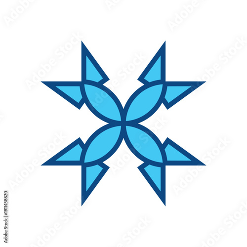 Blue Geometric Star Pattern Logo With Interlocking Petals and Sharp Points