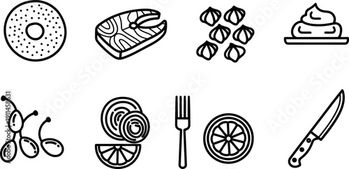 National Bagels and Lox Day food icons collection