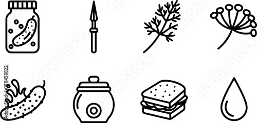 Pickle Time Week food icons collection: jar, dill, sandwich
