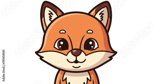 Cute cartoon fox vector illustration with bright orange fur and expressive brown eyes, isolated on a transparent background, perfect for children's books or animal-themed branding.