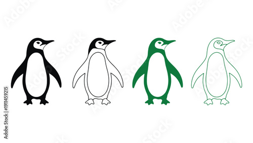 Penguin icons in different colors and styles on a white background