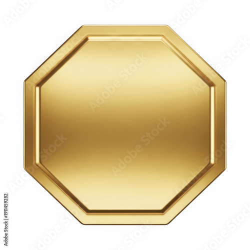 Gold octagonal medal icon isolated on transparent background